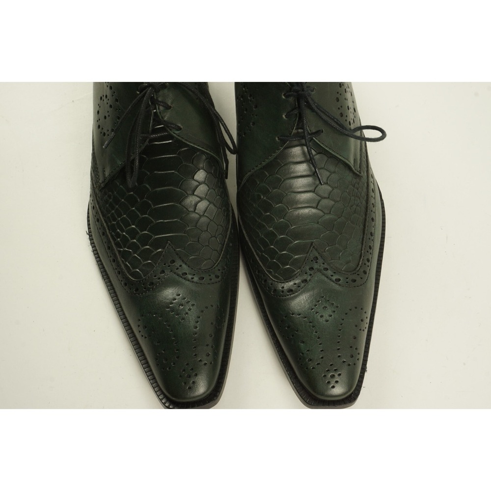 Duca MaTiSte Vero Cuoio Forest Green Italian Leather Crocodile Wingtip Derby 9.5 - Picture 3 of 12
